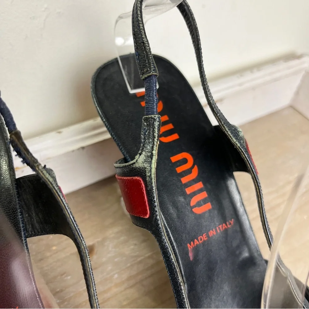 Miu Miu Red Leather Slingback Heels Square Toe Italy 38 Y2K Prada Grunge Punk - Picture 5 of 15